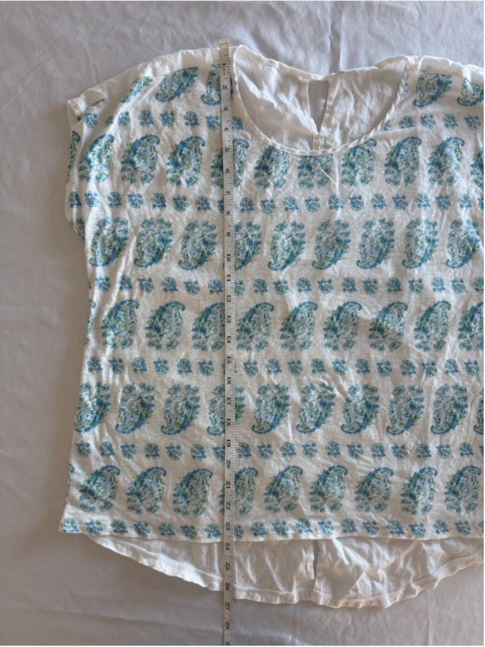 Women's J.Jill Linen Short Sleeve Tee, Size M, White and Blue Paisley - Picture 8 of 9